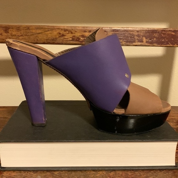 Marni Colorblock Sienna Tan Purple Platform Heels Mules - Picture 3 of 16